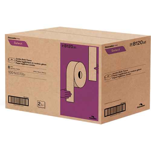 Pro Select&reg; Toilet Paper, Jumbo Roll, 2 Ply, 900' Length, White Sécurité Médic