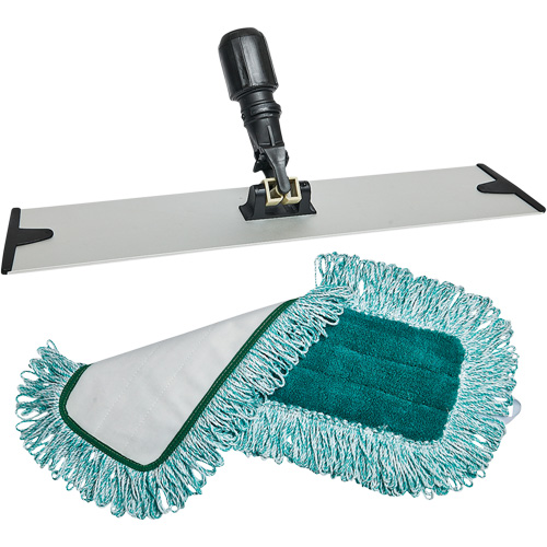 Dust Mop Pad & Frame, Hook and Loop Style, Polyester, 18" L x 5-3/4" W Sécurité Médic