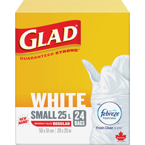 Petits sacs &agrave; ordures 25 L avec Febreze, R&eacute;gulier, 20" la x 20" lo, Blanc Sécurité Médic