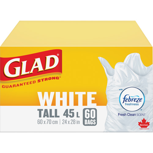 Tall 45L Febreze Garbage Bags, Regular, 24" W x 28" L, White Sécurité Médic