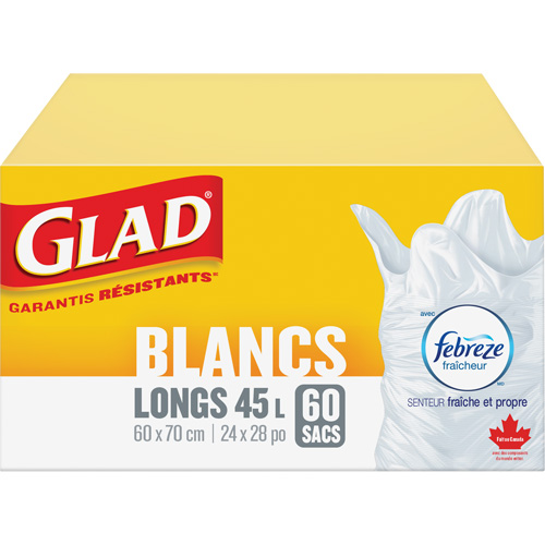 Tall 45L Febreze Garbage Bags, Regular, 24" W x 28" L, White Sécurité Médic