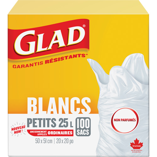 Petits sacs &agrave; ordures 25 L sans parfum, R&eacute;gulier, 20" la x 20" lo, Blanc Sécurité Médic