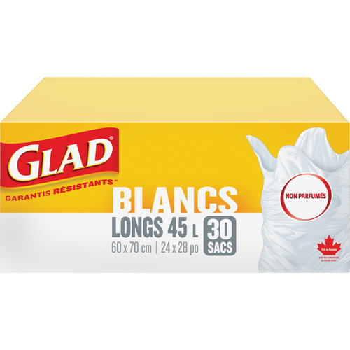 Tall 45L Unscented Garbage Bags, Regular, 24" W x 28" L, White Sécurité Médic