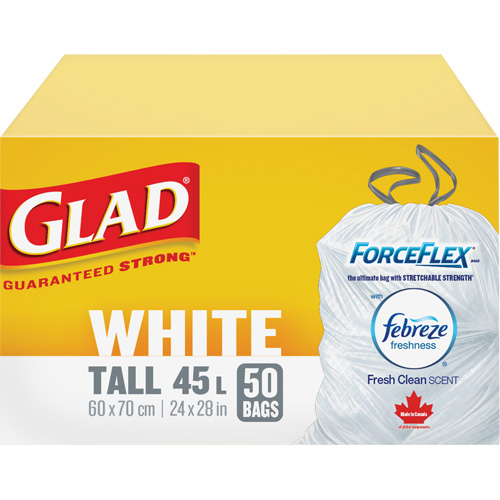 Tall 45L Febreze Garbage Bags, Regular, 24" W x 28" L, White Sécurité Médic