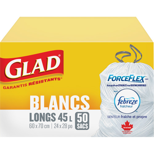 Tall 45L Febreze Garbage Bags, Regular, 24" W x 28" L, White Sécurité Médic
