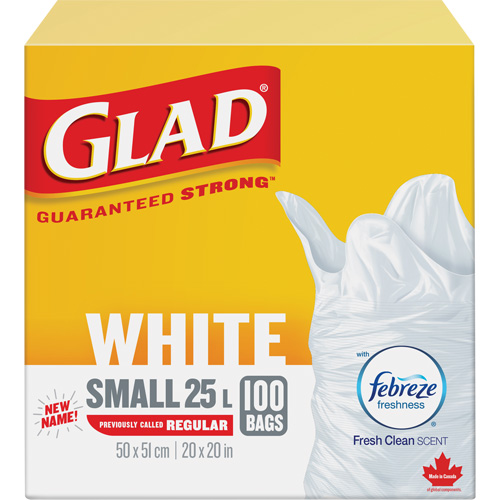 Small 25L Febreze Garbage Bags, Regular, 20" W x 20" L, White Sécurité Médic