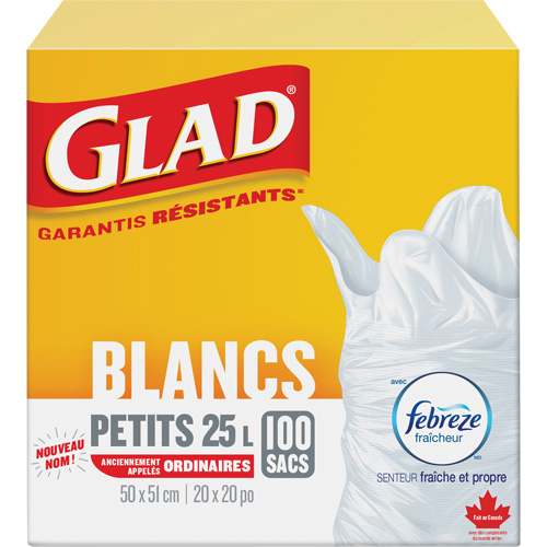 Small 25L Febreze Garbage Bags, Regular, 20" W x 20" L, White Sécurité Médic