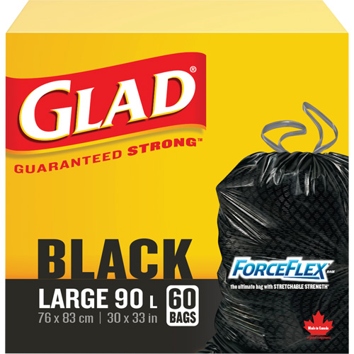 90L Garbage Bags, Regular, 30" W x 33" L, Black Sécurité Médic