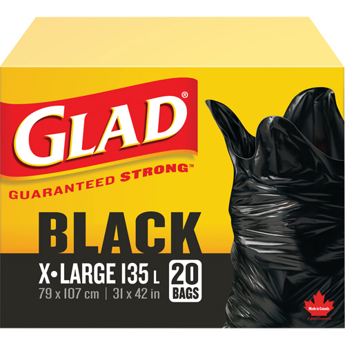 135L Garbage Bags, Regular, 31" W x 42" L, Black Sécurité Médic