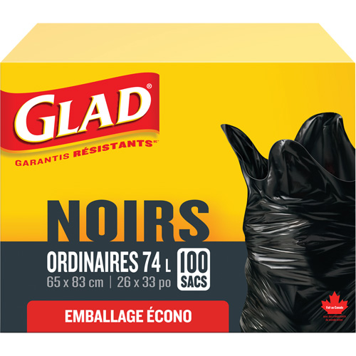 74L Garbage Bags, Regular, 26" W x 33" L, Black Sécurité Médic