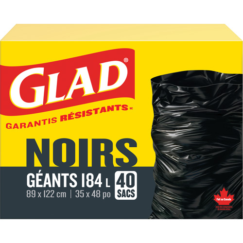 Sacs &agrave; ordures 184 L, R&eacute;gulier, 35" la x 48" lo, Noir Sécurité Médic