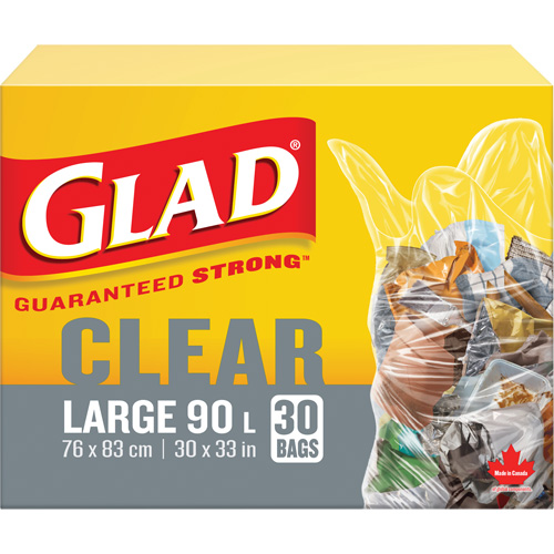 90L Garbage Bags, Regular, 30" W x 33" L, Clear Sécurité Médic