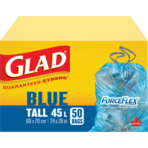 45L Recycling Bags, Regular, 24" W x 28" L, Blue Sécurité Médic