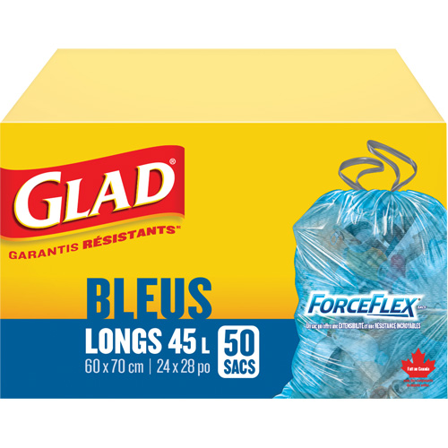 45L Recycling Bags, Regular, 24" W x 28" L, Blue Sécurité Médic