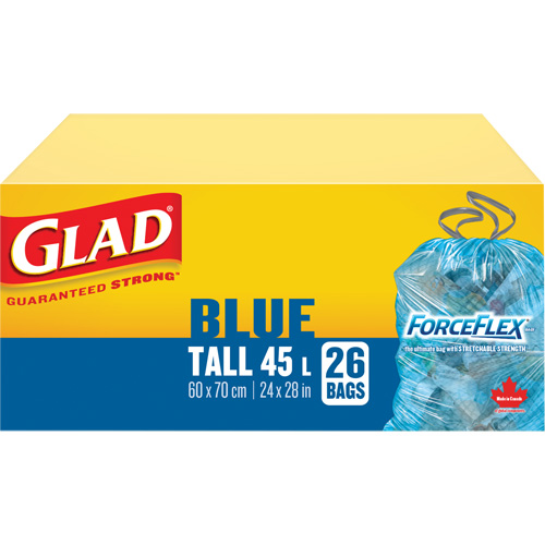 45L Recycling Bags, Regular, 24" W x 28" L, Blue Sécurité Médic