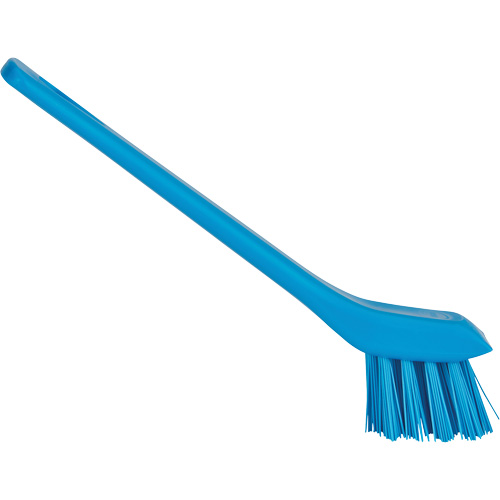 Brosse avec rebord grattoir, Soies Ferme, Longueur de 6", Bleu Sécurité Médic