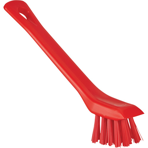 Brosse avec rebord grattoir, Soies Ferme, Longueur de 6", Rouge Sécurité Médic