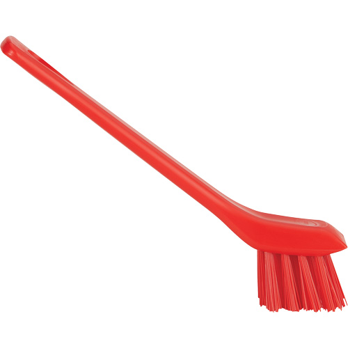 Brosse avec rebord grattoir, Soies Ferme, Longueur de 6", Rouge Sécurité Médic