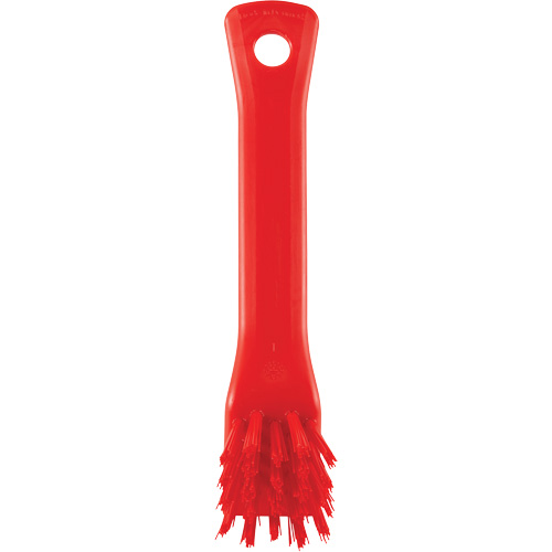 Brosse avec rebord grattoir, Soies Ferme, Longueur de 6", Rouge Sécurité Médic
