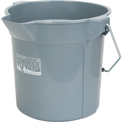 Seau rond avec bec verseur, Capacit&eacute; de 2,64 gal. US (10,57 pintes), Gris Sécurité Médic