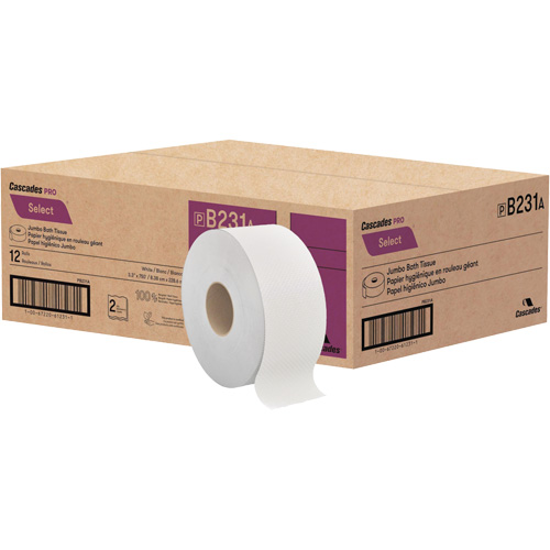 Pro Select&reg; Toilet Paper, Jumbo Roll, 2 Ply, 750' Length, White Sécurité Médic