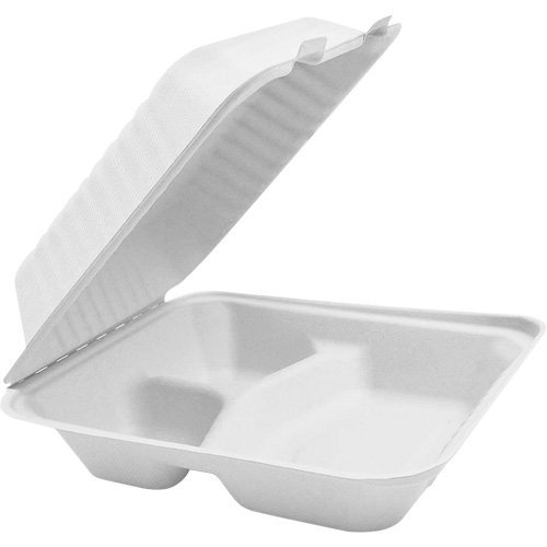 Compostable Hinged Food Containers with Compartments, Bagasse, Square Sécurité Médic