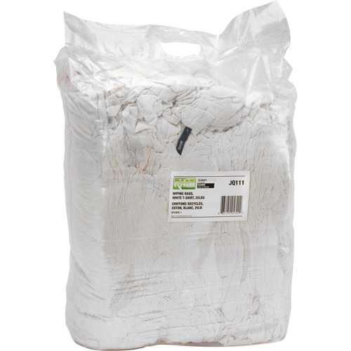 Recycled Material Wiping Rags, Cotton, White, 25 lbs. Sécurité Médic