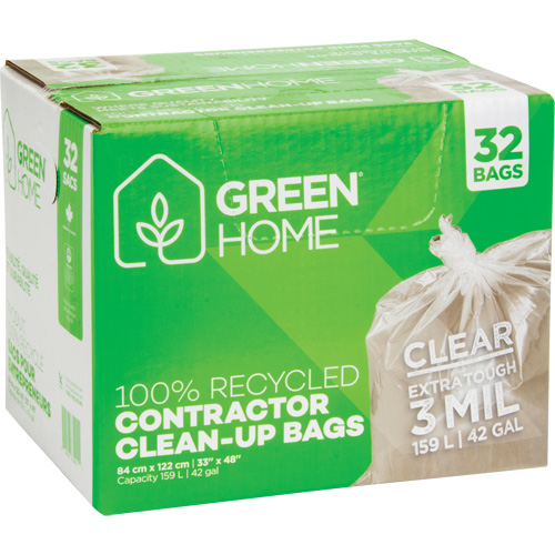 Green Home Garbage Bags, Strong, 33" W x 48" L, 3 mils, Clear, 159 L (42 Gal.) Capacity Sécurité Médic