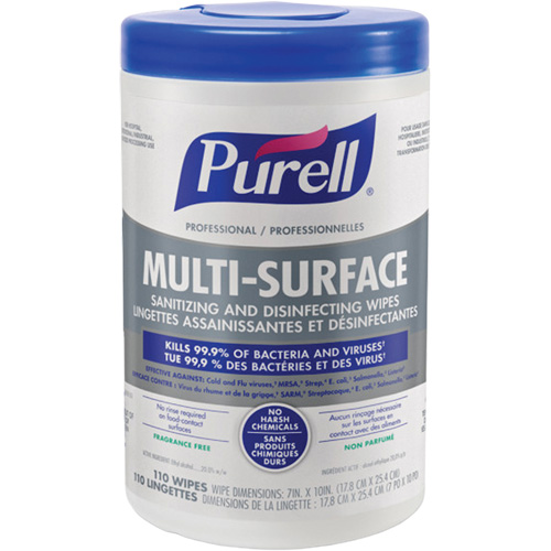 Professional Multi-Surface Sanitizing & Disinfecting Wipes, 7" x 10", 110 Count Sécurité Médic