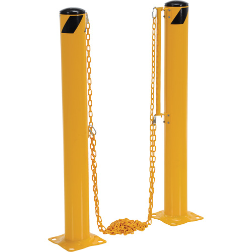 Dock Chain Barrier Bollard System, Steel, 42" H x 6-5/8" W, Yellow Sécurité Médic