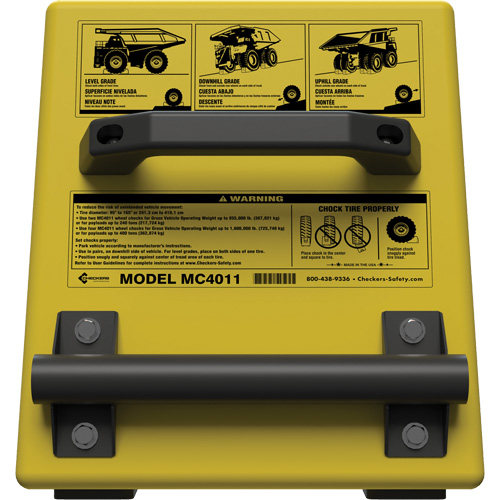 Checkers Safety Heavy-Duty Ultra Class Mining Wheel Chock, HDPE, Yellow, 14-1/2" W x 17-1/2" D x 16" H Sécurité Médic