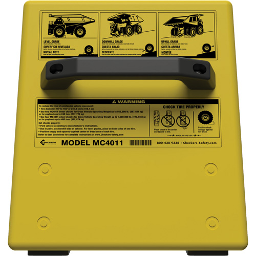 Checkers Safety Heavy-Duty Ultra Class Mining Wheel Chock without Bracket, HDPE, Yellow, 14-1/2" W x 17-1/2" D x 16" H Sécurité Médic