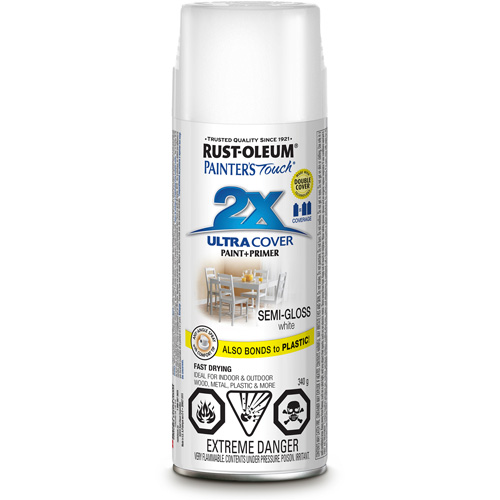Peinture &agrave; pouvoir couvrant &eacute;lev&eacute; Painter's Touch, Blanc, Semi-brillant, Canette a&eacute;rosol Sécurité Médic