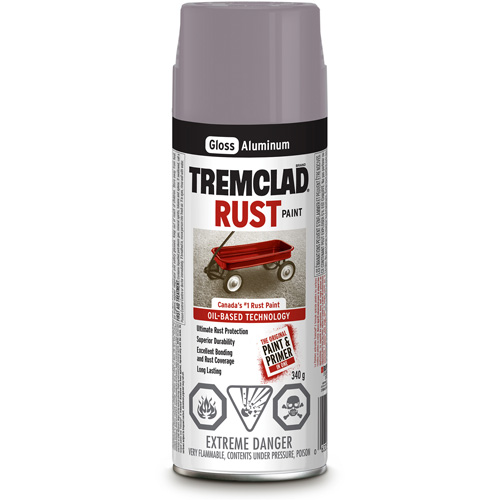 Tremclad&reg; Oil Based Rust Paint, Silver Aluminum, Gloss, Aerosol Can Sécurité Médic