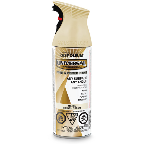 Universal&reg; Enamel Paint & Primer In One, French Cream White, Matte, Aerosol Can Sécurité Médic