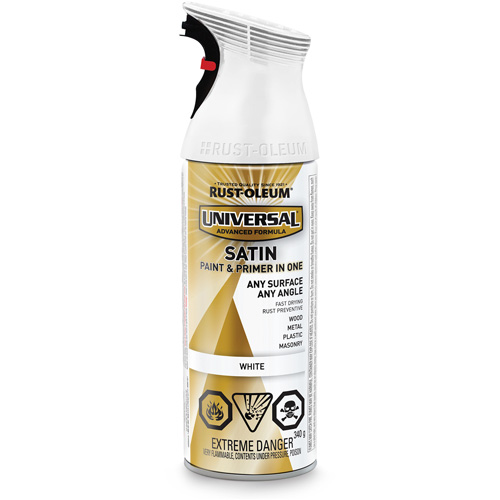 Universal&reg; Enamel Paint & Primer In One, White, Satin, Aerosol Can Sécurité Médic