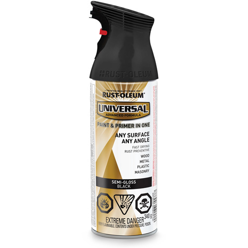 Universal&reg; Enamel Paint & Primer In One, Black, Semi-Gloss, Aerosol Can Sécurité Médic