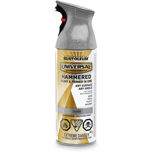 Universal&reg; Paint & Primer In One, Silver Aluminum, Hammered, Aerosol Can Sécurité Médic