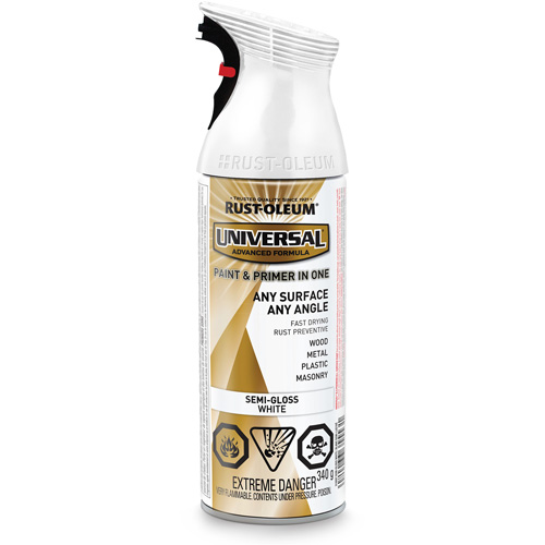 Universal&reg; Enamel Paint & Primer In One, White, Semi-Gloss, Aerosol Can Sécurité Médic