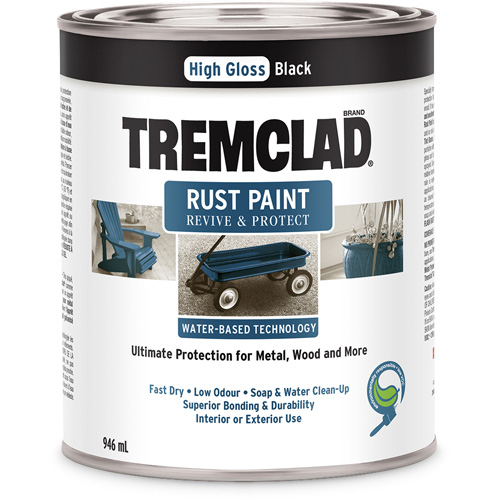 Peinture antirouille &agrave; base d'eau Tremclad, 946 ml, Canette, Noir Sécurité Médic