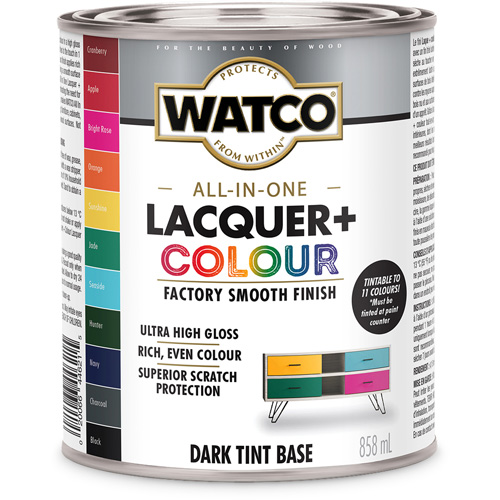 Watco&reg; All In One Lacquer + Colour Dark Tint Base, 946 ml, Dark Tint Base, High-Gloss Sécurité Médic