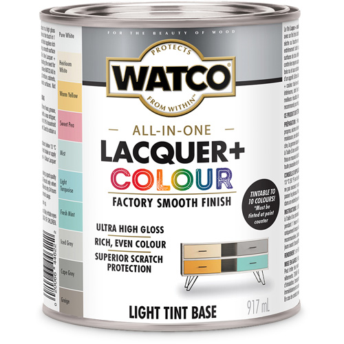 Composant de base clair pour finition laqu&eacute;e + couleur tout-en-un Watco, 946 ml, Base &agrave; ton clair, Tr&egrave;s brillant Sécurité Médic