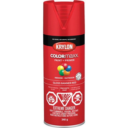 Appr&ecirc;t + peinture COLORmaxx, Rouge banni&egrave;re, Brillant, 12 oz, Canette a&eacute;rosol Sécurité Médic