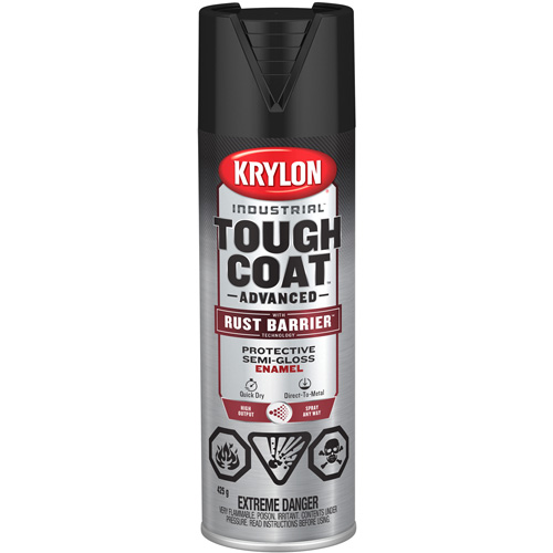 Peinture Tough Coat avec technologie Rust Barrier, Noir, Semi-brillant, 425 g, Canette a&eacute;rosol Sécurité Médic