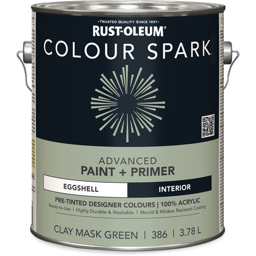 Colour Spark Interior Pre-Tinted Paint + Primer Wall Paint, Clay Mask Green, Eggshell, 3.78 L, Gallon Sécurité Médic