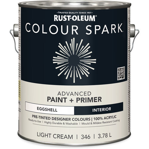 Colour Spark Interior Pre-Tinted Paint + Primer Wall Paint, White Cotton, Semi-Gloss, 3.78 L, Gallon Sécurité Médic