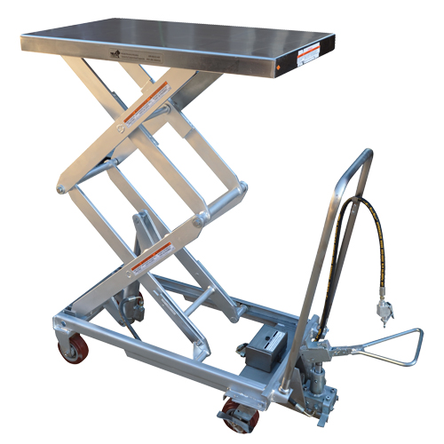 Table &eacute;l&eacute;vatrice &agrave; ciseaux hydraulique pneumatique, Acier inoxydable, 32-1/2" lo x 19-3/4" la, Cap. 1000 lb Sécurité Médic