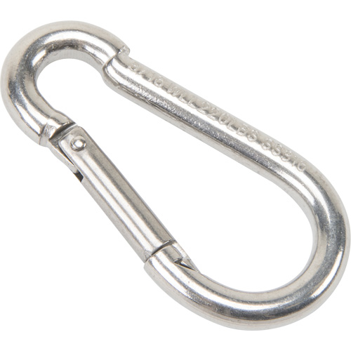 Stainless Steel Snap Hook, 220 lbs (0.11 tons) Working Load Limit, 3/16" Size, 5/16" Eye Sécurité Médic
