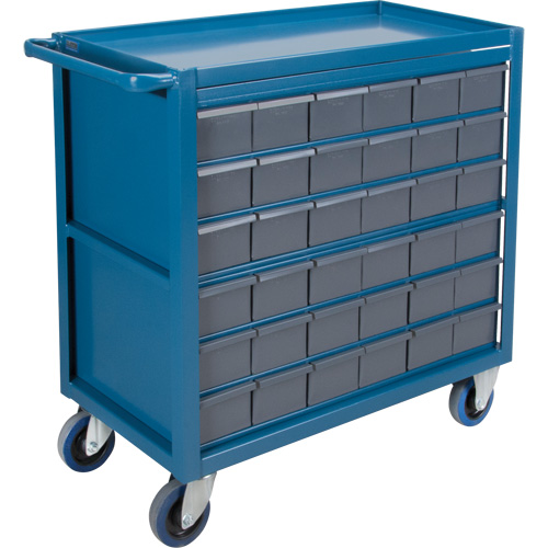 Drawer Shelf Cart, 1200 lbs. Capacity, Steel, 18" x W, 35" x H, 36" D, Rubber Wheels, All-Welded, 36 Drawers Sécurité Médic