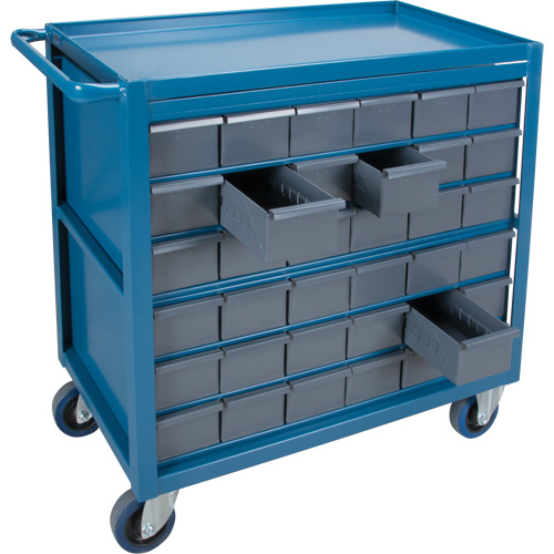 Drawer Shelf Cart, 1200 lbs. Capacity, Steel, 18" x W, 35" x H, 36" D, Rubber Wheels, All-Welded, 36 Drawers Sécurité Médic